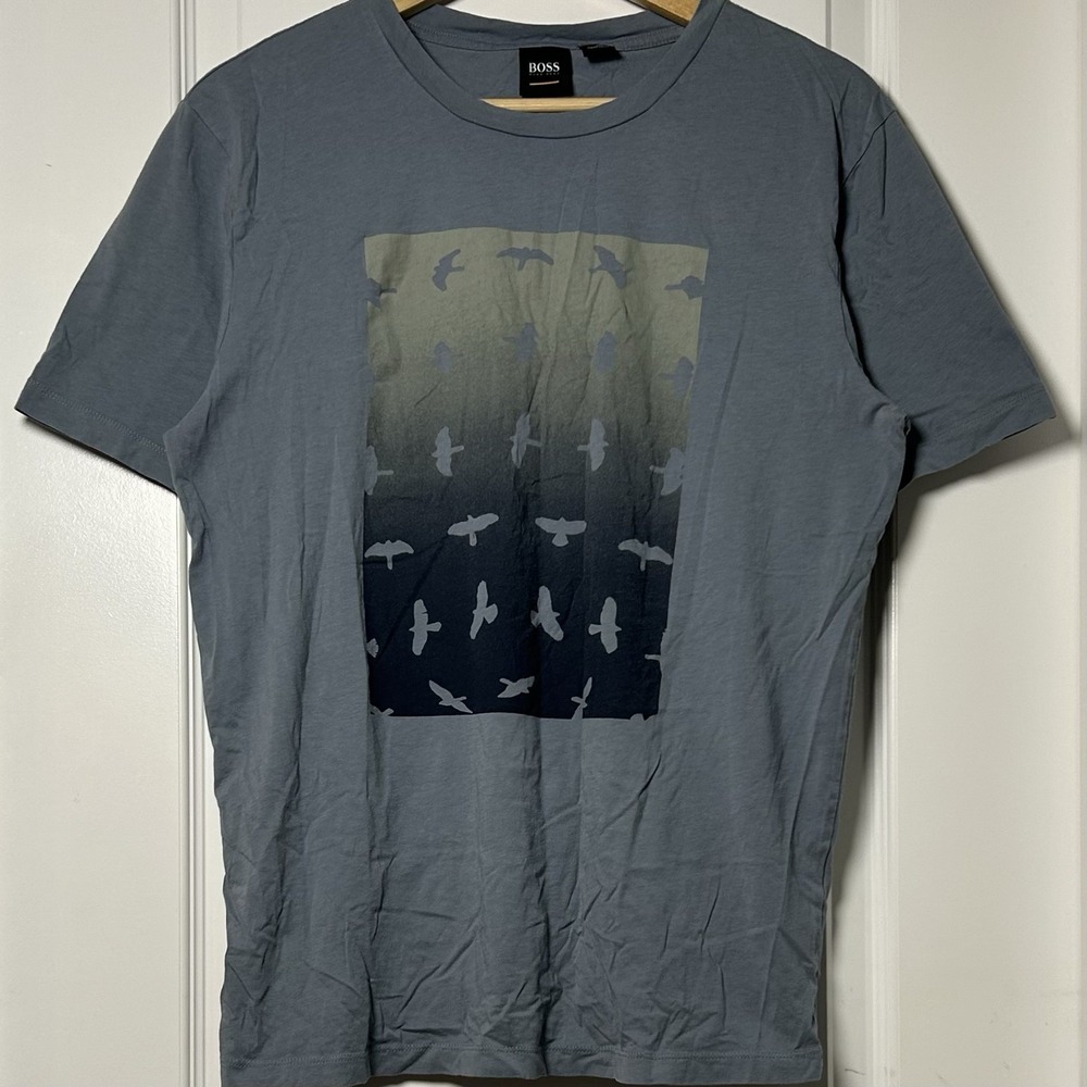 Boss by Hugo Boss Gray‎ Bird Graphic Print Short Sleeve Crew Neck T-Shirt